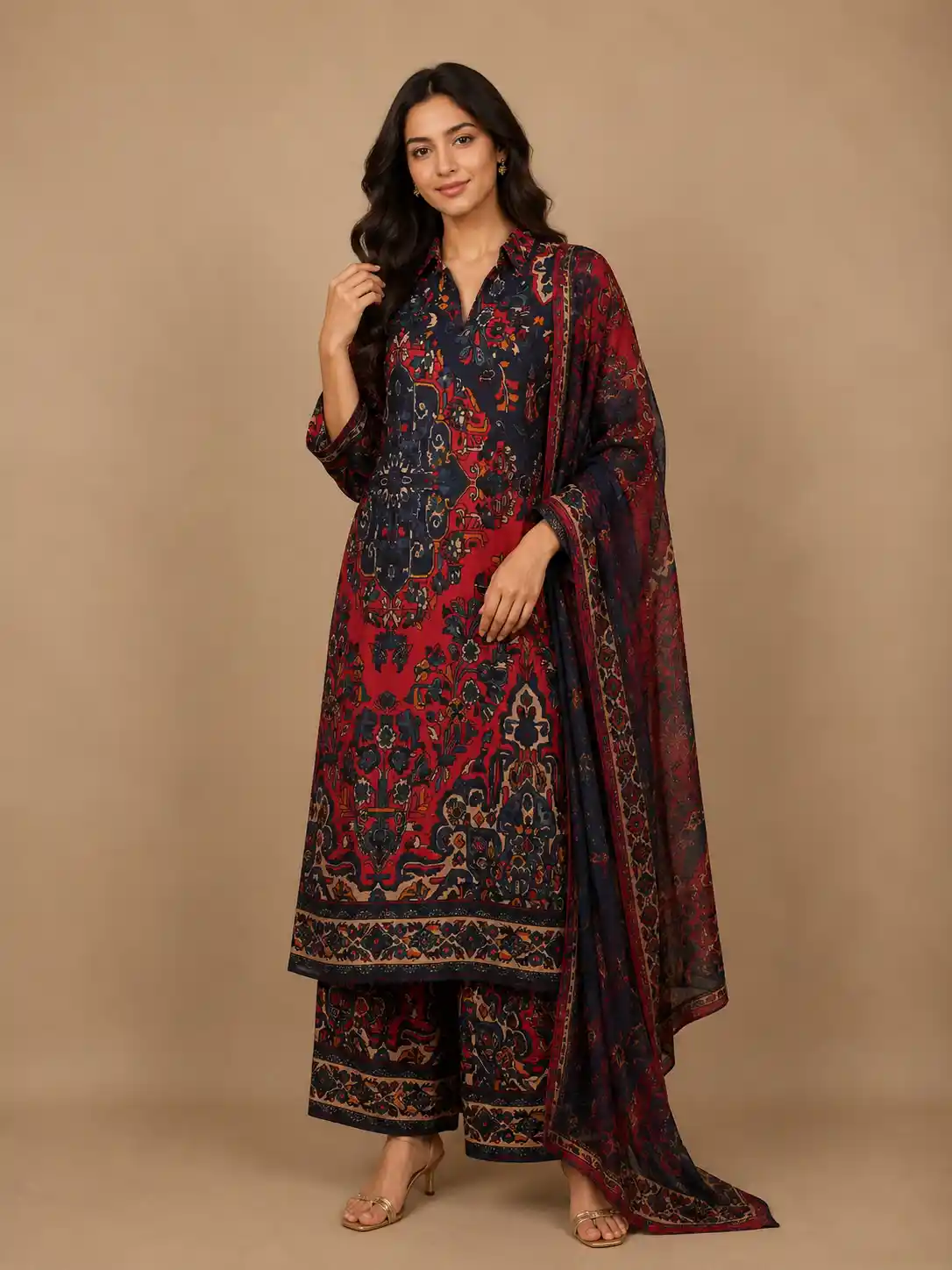 Black Floral Designed Cotton Salwar Suit